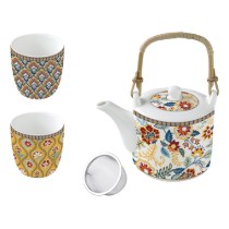 Ceainic portelan, 600ml, cu infuzor si 2 cani, "Paisley Abundance" - Easy Life