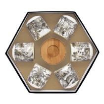 Set 6 cesti cu farfurioare, portelan, 70ml, "Retro Jungle" - Nuova R2S