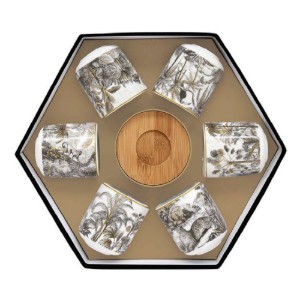 Set 6 cesti cu farfurioare, portelan, 70ml, "Retro Jungle" - Nuova R2S