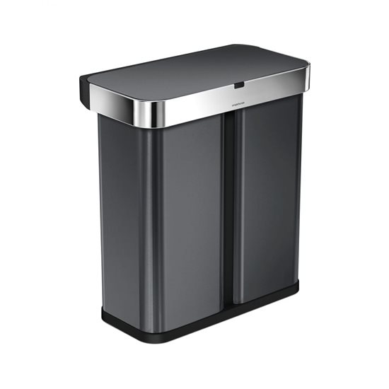 Cos de gunoi, dublu compartimentat, cu senzor si control vocal, 58 L, Black - simplehuman