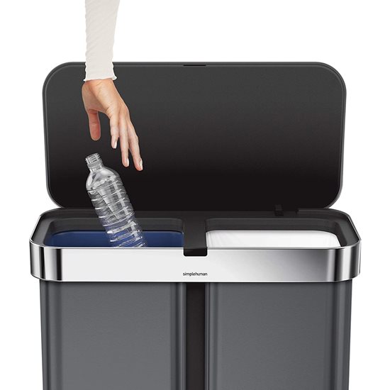 Cos de gunoi, dublu compartimentat, cu senzor si control vocal, 58 L, Black - simplehuman