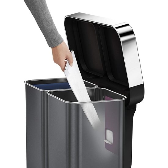 Cos de gunoi, dublu compartimentat, cu senzor si control vocal, 58 L, Black - simplehuman