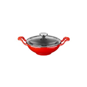 Tigaie wok cu capac sticla, fonta, 16cm, Rosu - LAVA