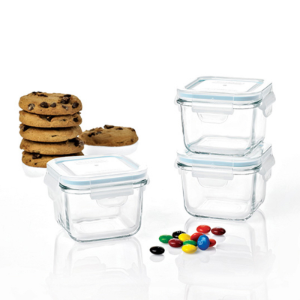 Set 3 caserole patrate, sticla, Albastru - Glasslock