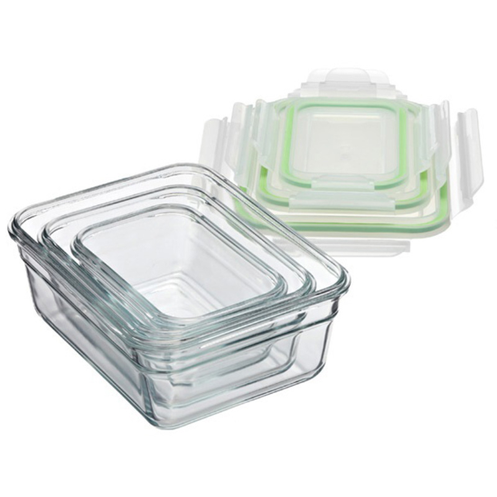 Set 3 caserole, sticla, Verde - Glasslock