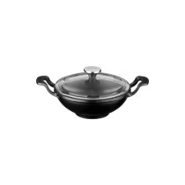 Tigaie wok cu capac sticla, fonta, 16 cm, Negru - LAVA