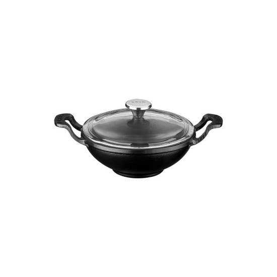 Tigaie wok cu capac sticla, fonta, 16 cm, Negru - LAVA