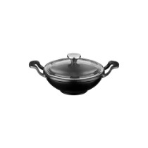 Tigaie wok cu capac sticla, fonta, 16cm, Negru - LAVA