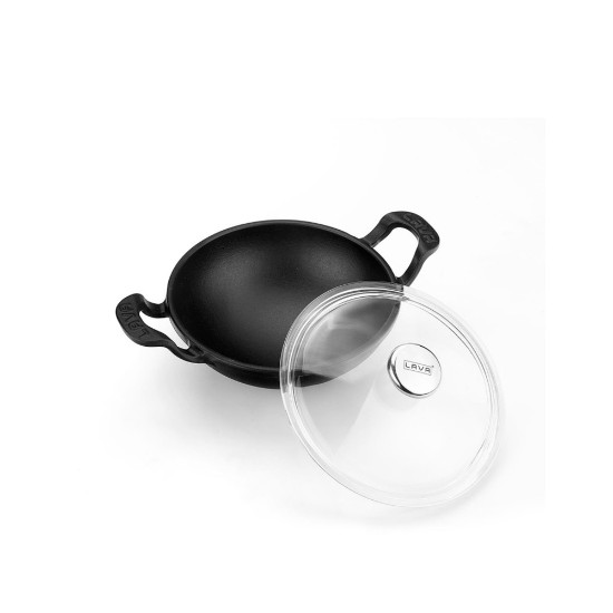 Tigaie wok cu capac sticla, fonta, 16cm, Negru - LAVA