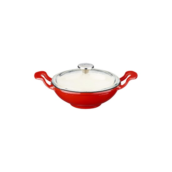 Tigaie wok cu capac sticla, fonta, 16cm, Rosu - LAVA
