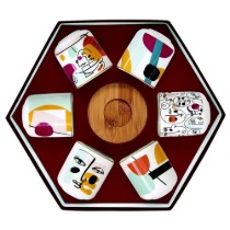 Set 6 cesti cu farfurioare, portelan, 70ml, "Modernism" - Nuova R2S
