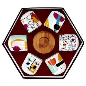 Set 6 cesti cu farfurioare, portelan, 70ml, "Modernism" - Nuova R2S