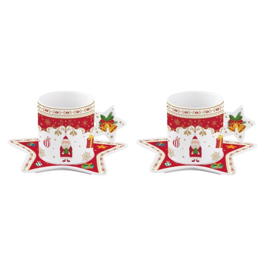 Set 2 cesti cafea cu farfurioara 80 ml "CHRISTMAS ORNAMENTS", portelan - Nuova R2S