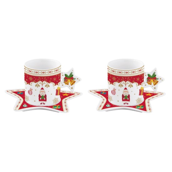 Set 2 cesti cafea cu farfurioara, , portelan, 80 ml, "CHRISTMAS ORNAMENTS" - Easy Life