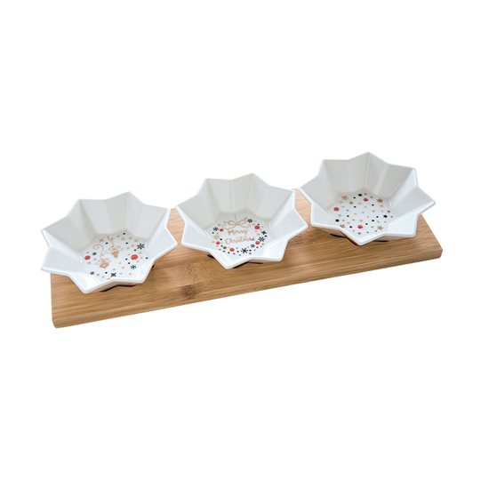 Set servire aperitive 4 piese, forma stea "MERRY CHRISTMAS" - Nuova R2S