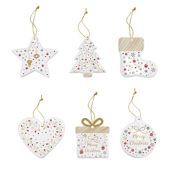 Set 6 decoratiuni brad, portelan, "MERRY CHRISTMAS" - Nuova R2S