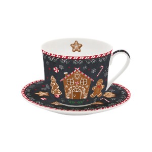 Ceasca ceai cu farfurie, portelan, 400ml, "GINGERBREAD" - Easy Life