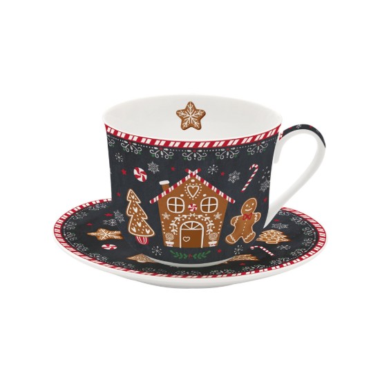 Ceasca ceai cu farfurie, portelan, 400ml, "GINGERBREAD" - Easy Life
