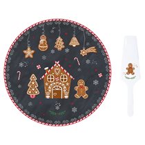 Set platou si paleta tort, portelan, 32cm, "GINGERBREAD" - Nuova R2S