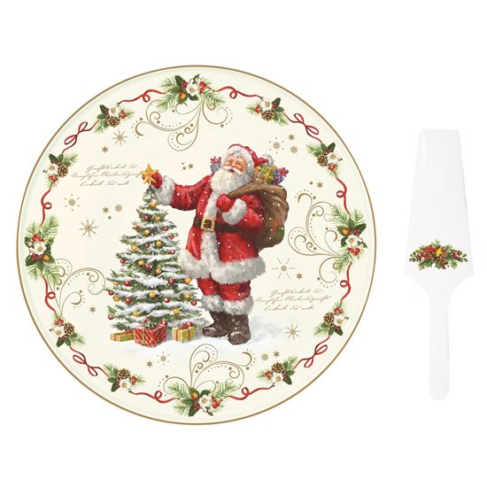 Set platou si paleta tort, portelan, 32cm, "Magic Christmas" - Nuova R2S