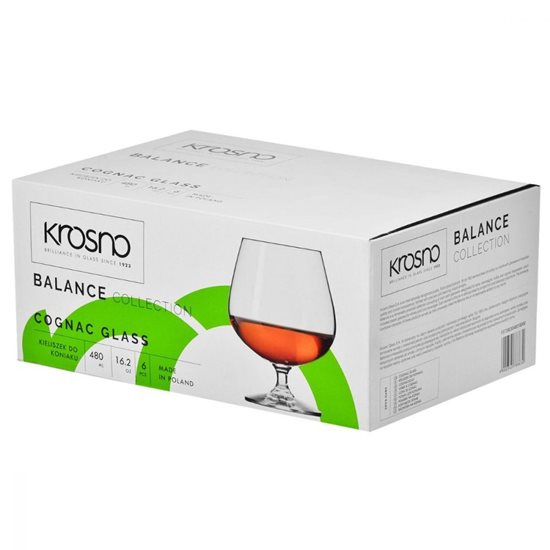 Set 6 pahare coniac, sticla cristalina, 480ml, "Balance" - Krosno