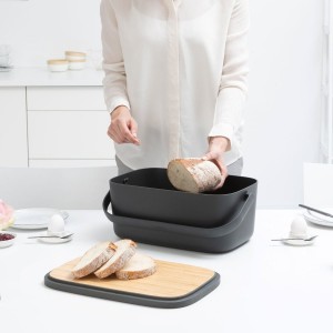 Cutie pentru paine, cu capac din bambus, 25,5 x 39,5 cm, Dark Grey - Brabantia