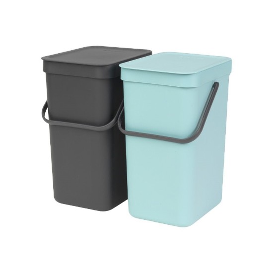 Cos de gunoi incorporabil "Sort&Go", plastic, 2 x 12 L, Mint/Grey - Brabantia