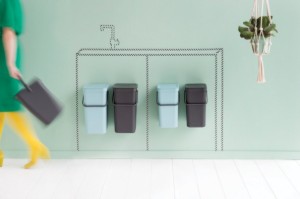 Cos de gunoi incorporabil "Sort&Go", plastic, 2 x 12 L, Mint/Grey - Brabantia