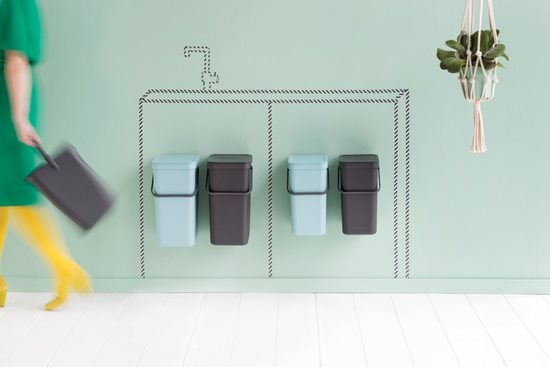 Cos de gunoi incorporabil "Sort&Go", plastic, 2 x 12 L, Mint/Grey - Brabantia