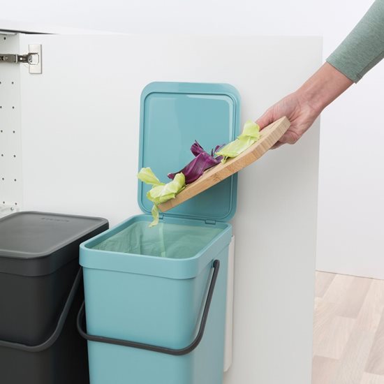 Cos de gunoi incorporabil "Sort&Go", plastic, 2 x 16 L, Mint/Grey - Brabantia