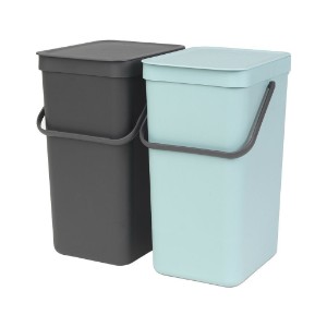 Cos de gunoi incorporabil "Sort&Go", plastic, 2 x 16 L, Mint/Grey - Brabantia