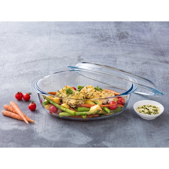 Vas oval cu capac,  sticla termorezistenta, 3,1L + 1L, "Slow Cook" - Pyrex