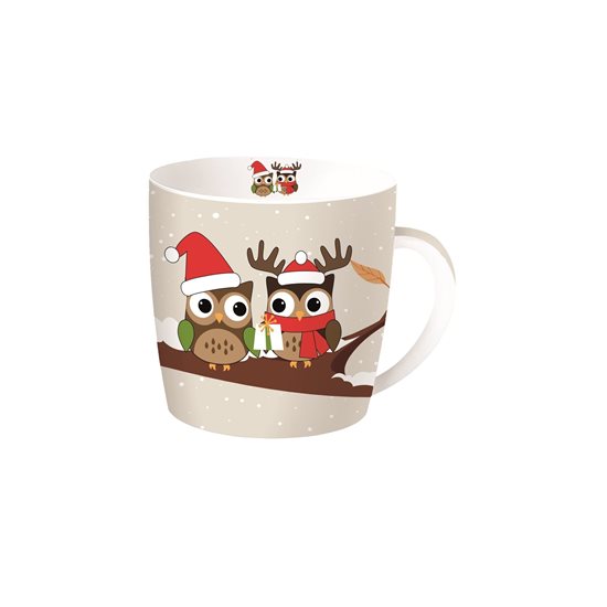 Cana "Christmas Owls" din portelan 350 ml, bej - Nuova R2S