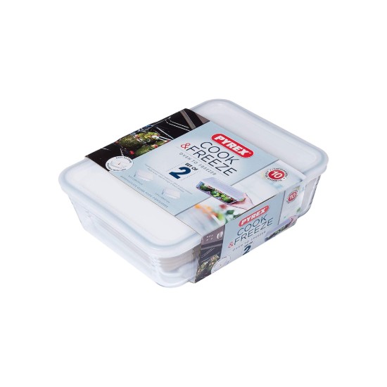 Set 2 caserole dreptunghiulare, din sticla termorezistenta, cu capac, 1,5L/2,6L - PYREX