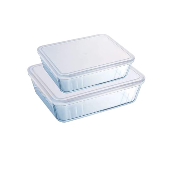 Set 2 caserole dreptunghiulare, din sticla termorezistenta, cu capac, 1,5L/2,6L, "Cook&Freeze" - Pyrex