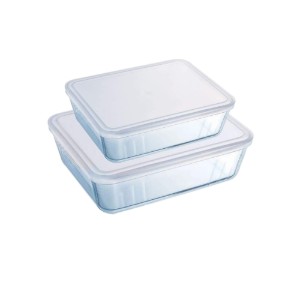 Set 2 caserole dreptunghiulare, din sticla termorezistenta, cu capac, 1,5L/2,6L - PYREX