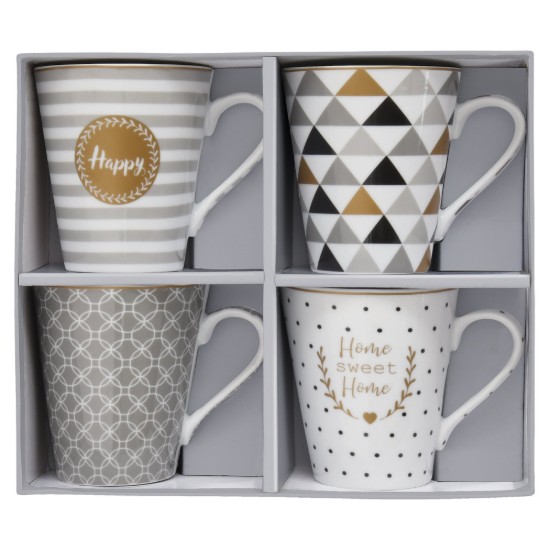 Set 4 cani cafea, portelan, 300 ml "Coffee Mania Happy" - Nuova R2S