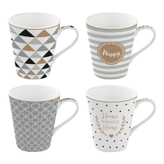 Set 4 cani cafea, portelan, 300 ml "Coffee Mania Happy" - Nuova R2S