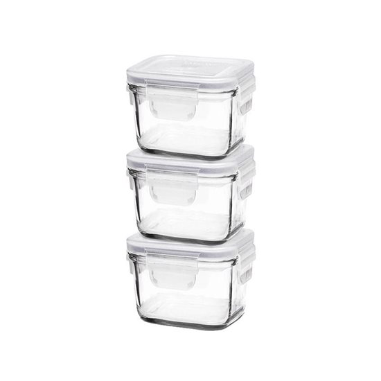 Set 3 caserole patrate, sticla, 210ml - Glasslock