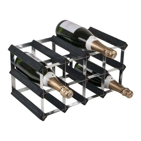 Raft pentru 12 sticle de vin, lemn de pin, Black Ash, asamblat - RTA