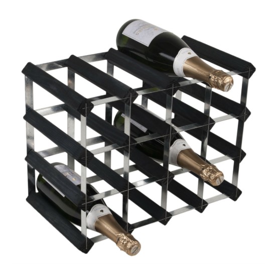 Raft pentru 16 sticle de vin, lemn de pin, Black Ash, asamblat - RTA