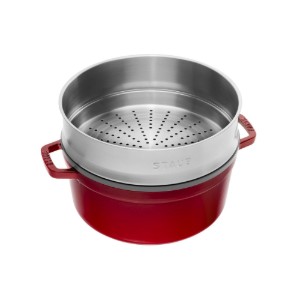 Oala Cocotte fonta, cu accesoriu pentru gatit la abur, 26cm/5,2L, Cherry - Staub