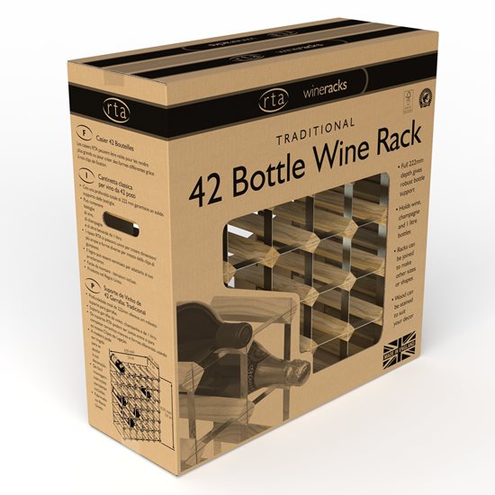 Raft pentru 42 sticle de vin, lemn de pin, Light Oak - RTA