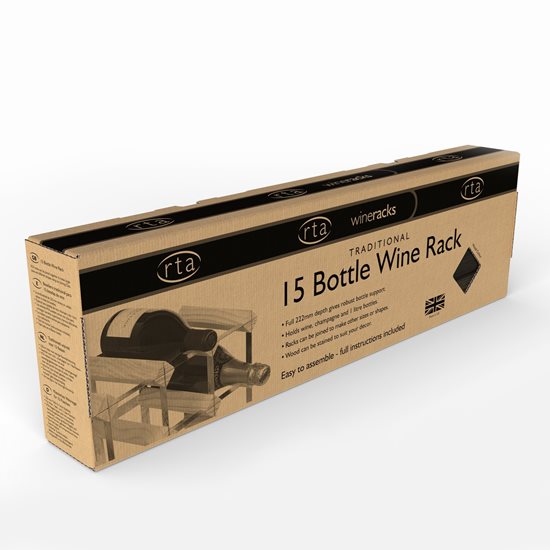 Raft pentru 15 sticle de vin, lemn de pin, Black Ash - RTA