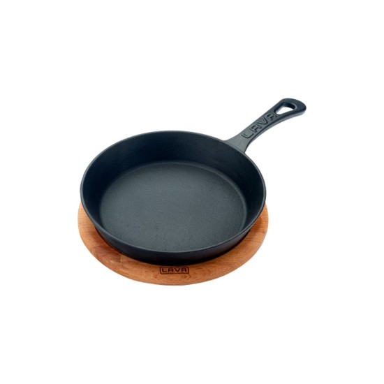 Tigaie fonta, 20 cm, cu suport din lemn - LAVA