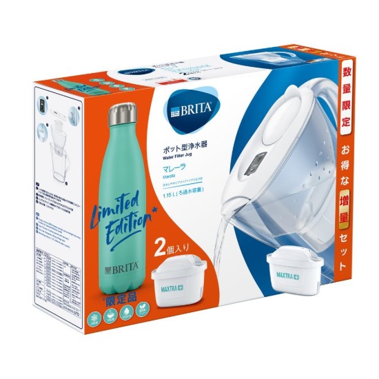 Set cana filtranta BRITA Marella 2,4 L Maxtra+ (white) cu 2 filtre si sticla termos