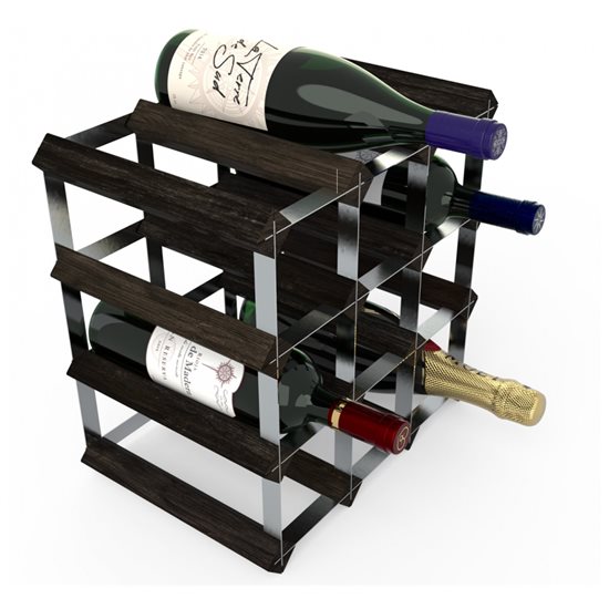Raft pentru 12 sticle de vin, lemn de pin, Black Ash - RTA