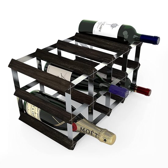 Raft pentru 12 sticle de vin, lemn de pin, Black Ash, asamblat - RTA