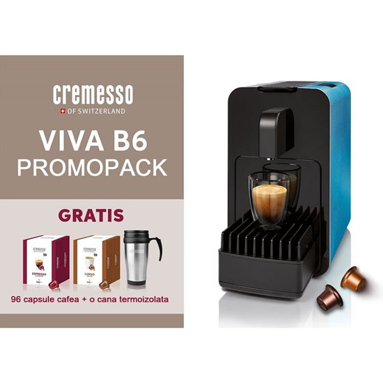 Pachet promo Aparat cafea Viva B6, 96 capsule cafea si termos - Cremesso Swiss