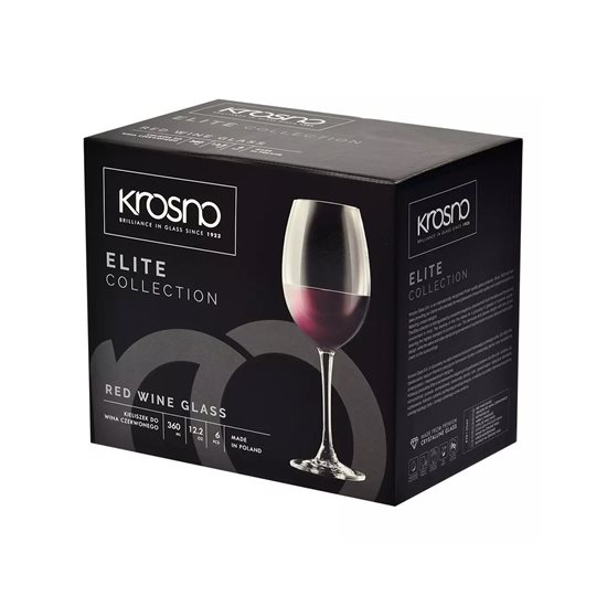 Set 6 pahare vin rosu, sticla cristalina, 360ml, "Elite" - Krosno